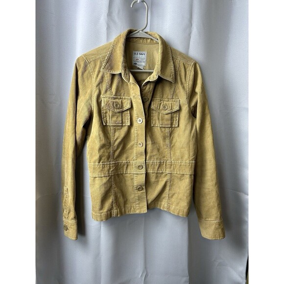 Vintage Old Navy Y2K Corduroy Bella Swan Button Mid Length Jacket Khaki Coat M - Picture 1 of 7